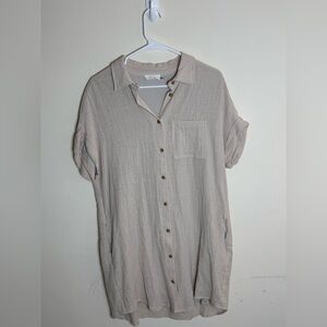 Bluivy Beige Button-Down Shirt Dress 100% Cotton Size Small